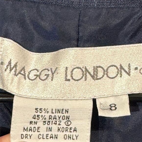 Vintage Maggy London Navy Linen Blend Button Front Midi Dress 8 Cottagecore - Picture 6 of 6